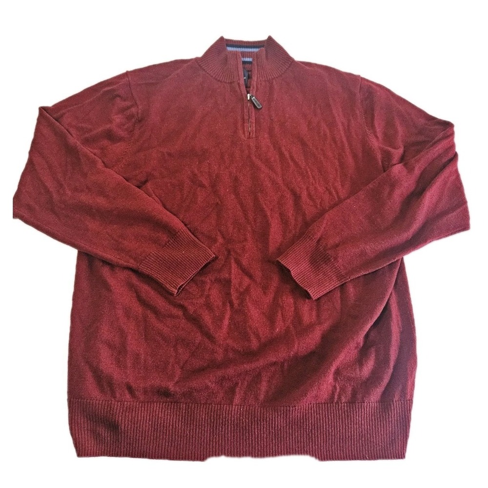 Tailorbyrd Sweater Men's 2XL Wine 1/4 Zip Golf Long Sleeve Cotton Rayon Pullover